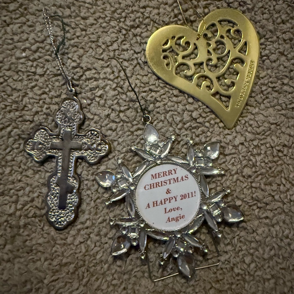Victoria's Secret Gold Heart and Silver Cross Ornaments
